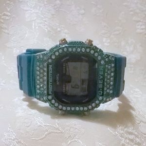 PROTECTION Q SEVEN Digital Blue Rhinestone Watch